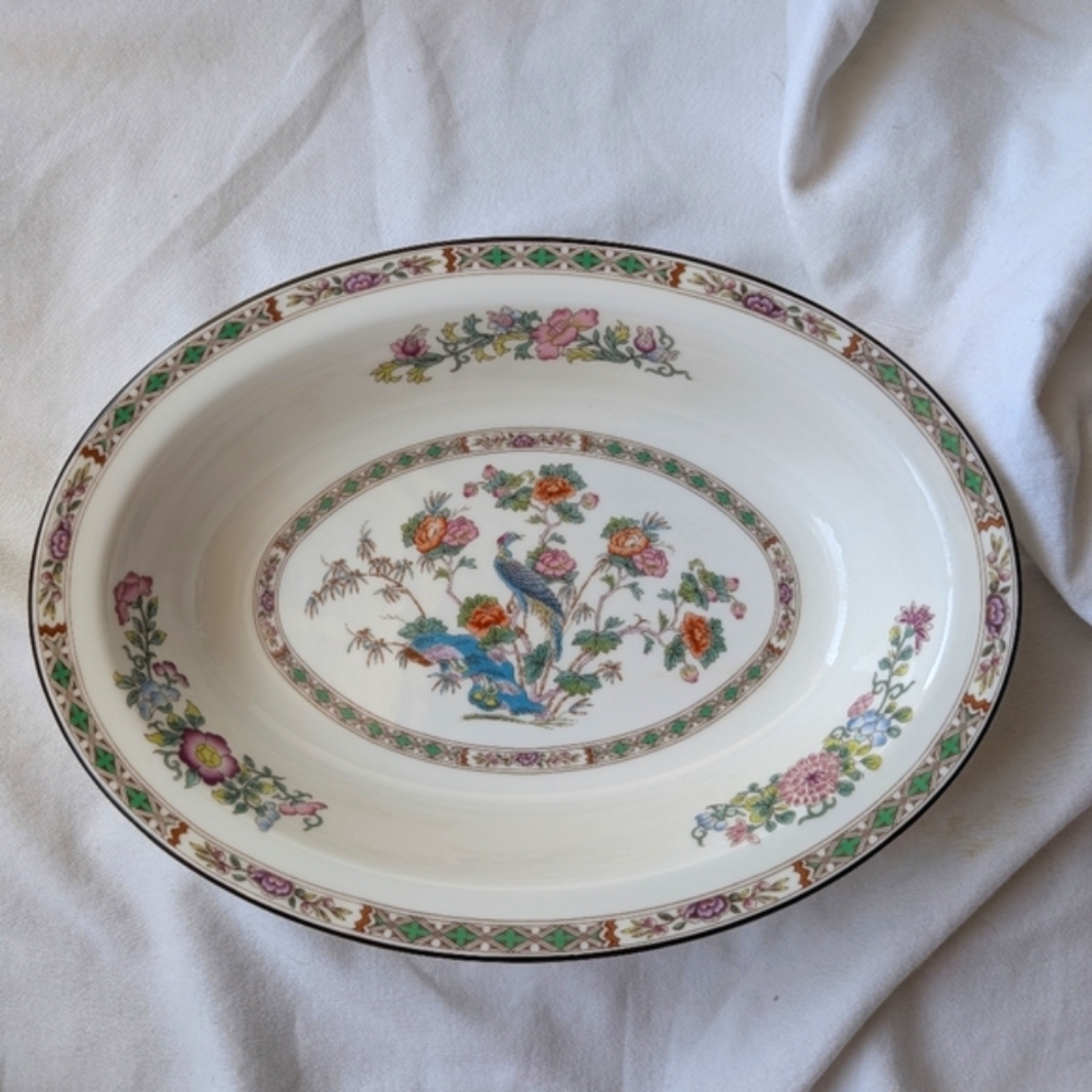 Vintage Wedgwood Kutani Crane Floral Bone China Vegetable Oval Serving Bowl